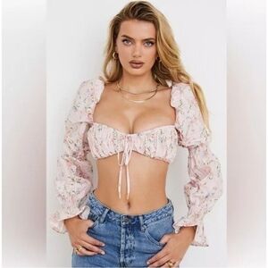 House of CB Pink Floral Henrietta Shirred Bralette Top